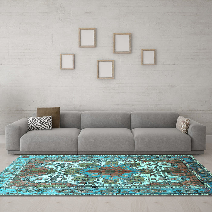 Machine Washable Persian Light Blue Traditional Rug in a Living Room, wshtr783lblu