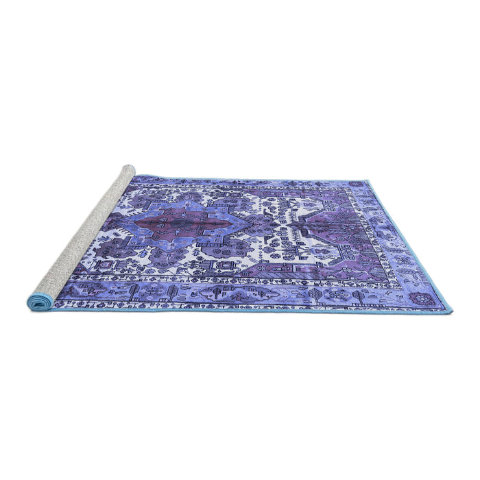Sideview of Machine Washable Persian Blue Traditional Rug, wshtr783blu