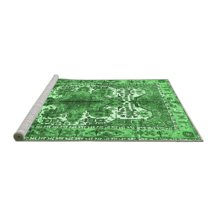 Sideview of Machine Washable Persian Emerald Green Traditional Area Rugs, wshtr783emgrn