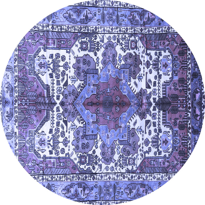 Round Machine Washable Persian Blue Traditional Rug, wshtr783blu