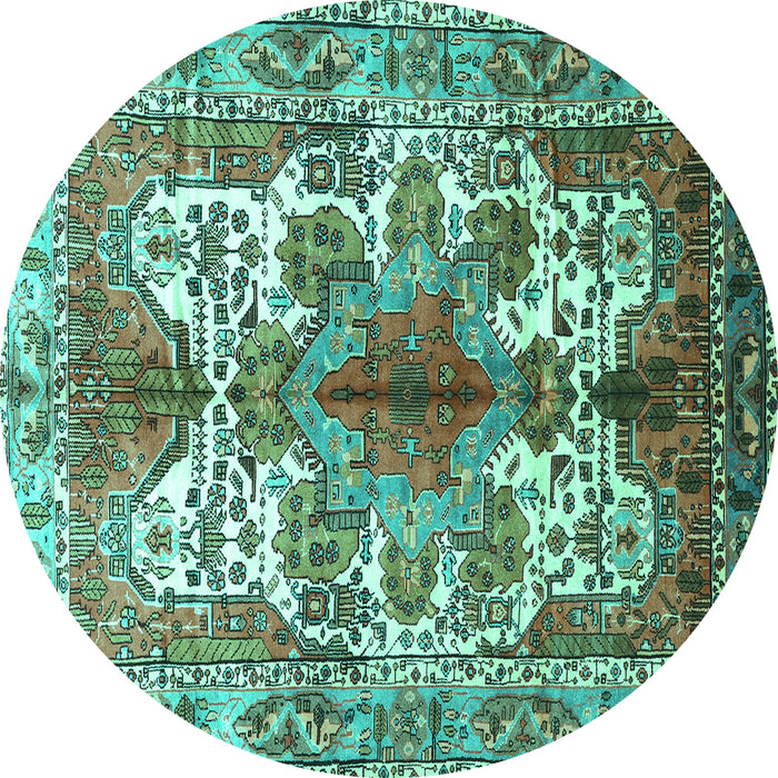 Round Persian Turquoise Traditional Rug, tr783turq
