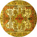 Round Machine Washable Persian Yellow Traditional Rug, wshtr783yw