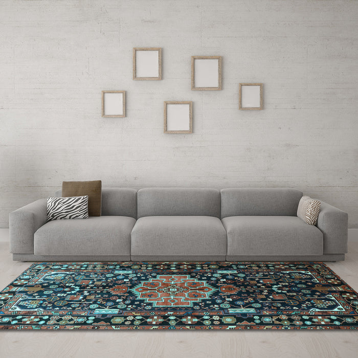 Machine Washable Persian Light Blue Traditional Rug in a Living Room, wshtr784lblu
