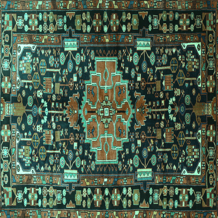 Square Machine Washable Persian Turquoise Traditional Area Rugs, wshtr784turq
