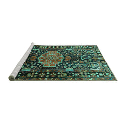Sideview of Machine Washable Persian Turquoise Traditional Area Rugs, wshtr784turq