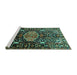 Sideview of Machine Washable Persian Turquoise Traditional Area Rugs, wshtr784turq