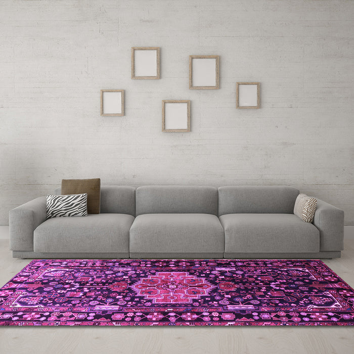 Machine Washable Persian Purple Traditional Area Rugs in a Living Room, wshtr784pur