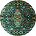 Round Persian Turquoise Traditional Rug, tr784turq