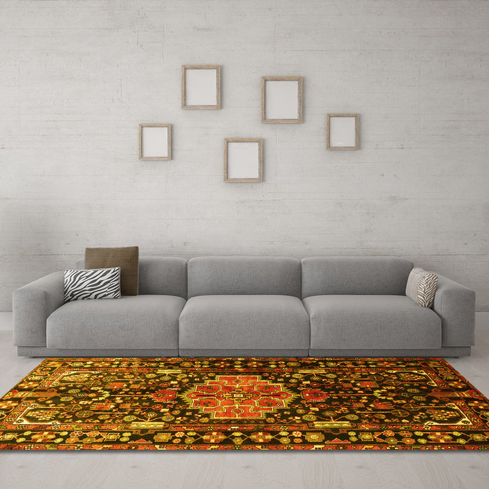 Machine Washable Persian Yellow Traditional Rug in a Living Room, wshtr784yw