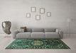 Machine Washable Persian Turquoise Traditional Area Rugs in a Living Room,, wshtr784turq