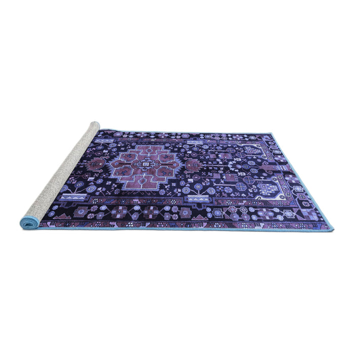 Sideview of Machine Washable Persian Blue Traditional Rug, wshtr784blu