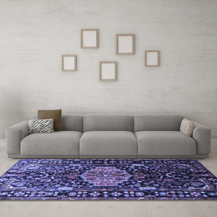 Machine Washable Persian Blue Traditional Rug in a Living Room, wshtr784blu