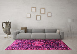 Machine Washable Persian Pink Traditional Rug in a Living Room, wshtr784pnk