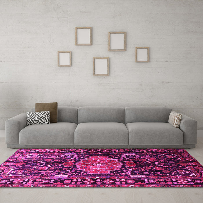 Machine Washable Persian Pink Traditional Rug in a Living Room, wshtr784pnk