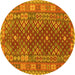 Round Southwestern Yellow Country Rug, tr785yw