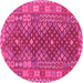 Round Machine Washable Southwestern Pink Country Rug, wshtr785pnk