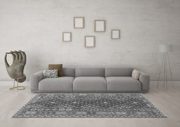 Machine Washable Southwestern Gray Country Rug in a Living Room,, wshtr785gry