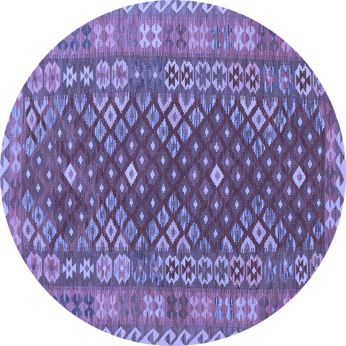 Round Machine Washable Southwestern Blue Country Rug, wshtr785blu