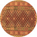 Round Machine Washable Southwestern Brown Country Rug, wshtr785brn