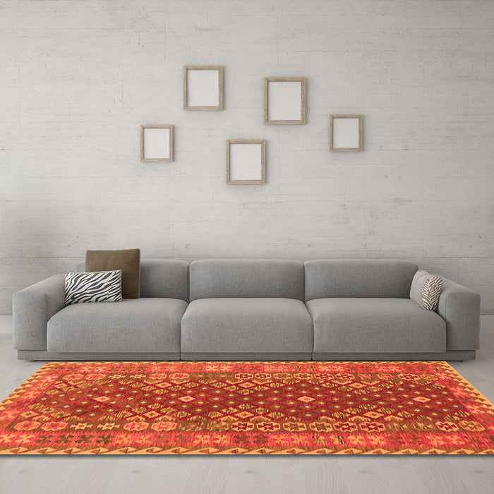 Machine Washable Southwestern Orange Country Area Rugs in a Living Room, wshtr785org