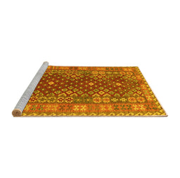 Sideview of Machine Washable Southwestern Yellow Country Rug, wshtr785yw