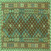 Square Machine Washable Southwestern Turquoise Country Area Rugs, wshtr785turq