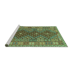 Sideview of Machine Washable Southwestern Turquoise Country Area Rugs, wshtr785turq
