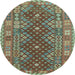 Round Machine Washable Southwestern Light Blue Country Rug, wshtr785lblu