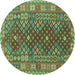 Round Southwestern Turquoise Country Rug, tr785turq