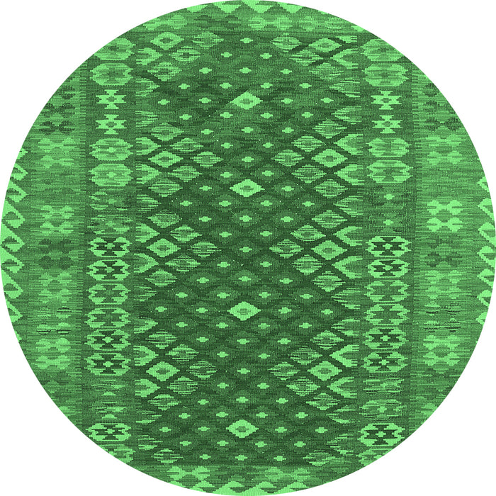 Round Machine Washable Southwestern Emerald Green Country Area Rugs, wshtr785emgrn