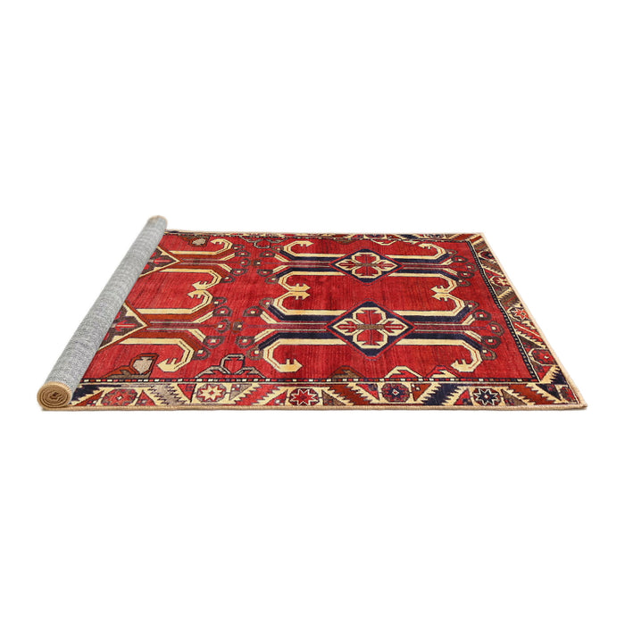 Sideview of Machine Washable Traditional Orange Brown Rug, wshtr786
