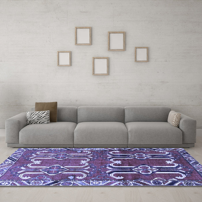 Machine Washable Persian Blue Traditional Rug in a Living Room, wshtr786blu