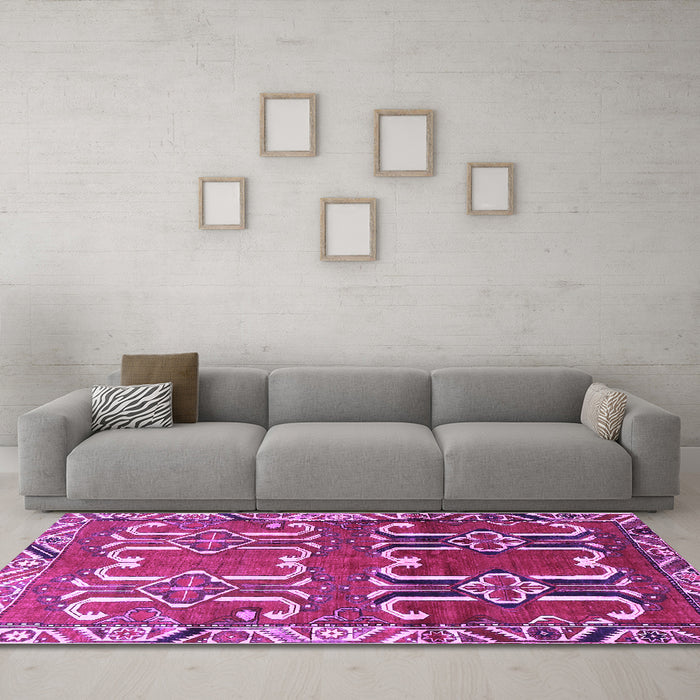Machine Washable Persian Purple Traditional Area Rugs in a Living Room, wshtr786pur