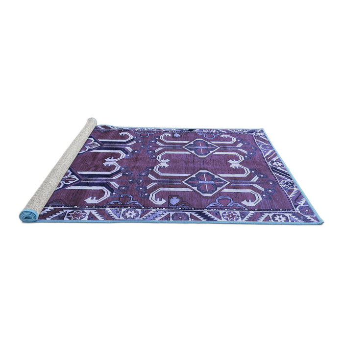 Sideview of Machine Washable Persian Blue Traditional Rug, wshtr786blu