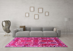 Machine Washable Persian Pink Traditional Rug in a Living Room, wshtr786pnk