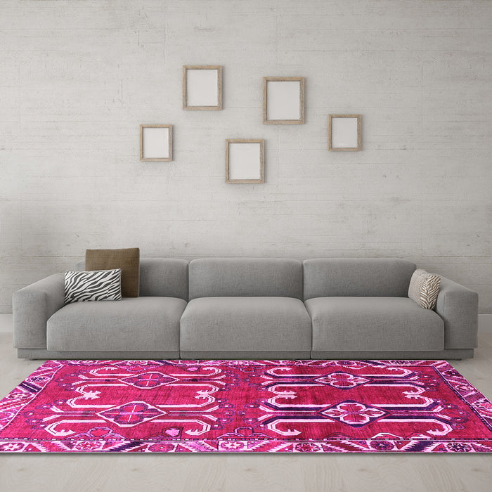 Machine Washable Persian Pink Traditional Rug in a Living Room, wshtr786pnk