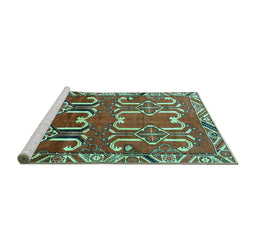 Sideview of Machine Washable Persian Turquoise Traditional Area Rugs, wshtr786turq