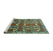 Sideview of Machine Washable Persian Turquoise Traditional Area Rugs, wshtr786turq