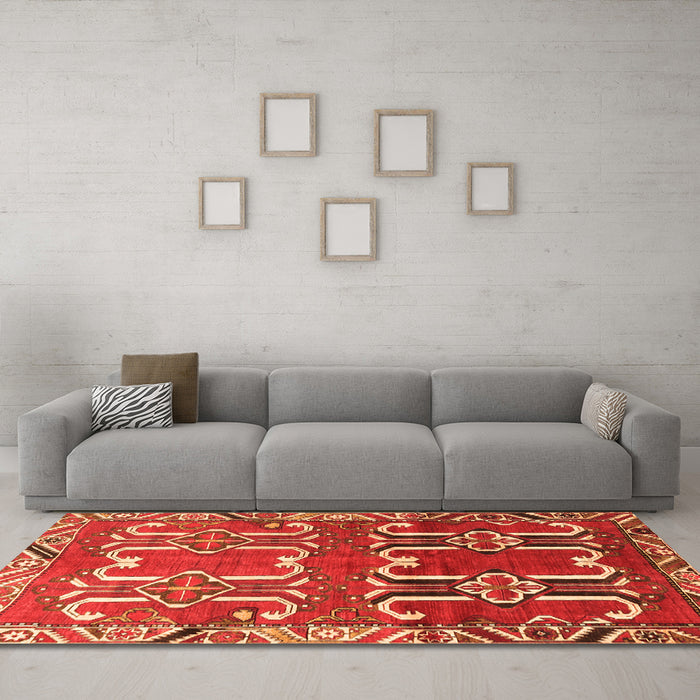 Machine Washable Persian Orange Traditional Area Rugs in a Living Room, wshtr786org