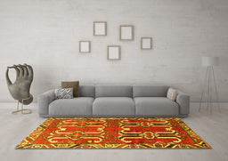 Machine Washable Persian Yellow Traditional Rug in a Living Room, wshtr786yw