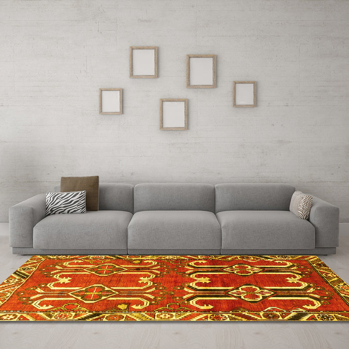 Machine Washable Persian Yellow Traditional Rug in a Living Room, wshtr786yw