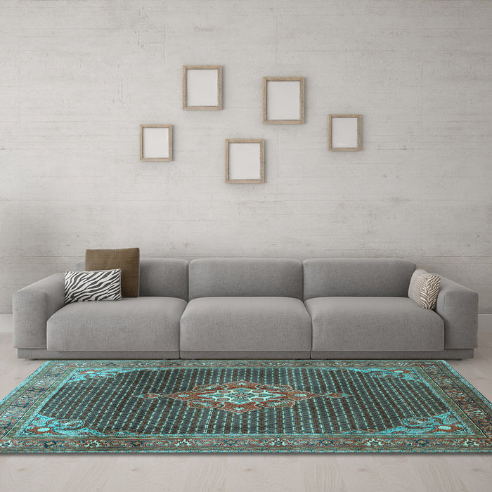 Machine Washable Persian Light Blue Traditional Rug in a Living Room, wshtr787lblu
