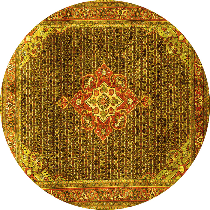 Round Persian Yellow Traditional Rug, tr787yw