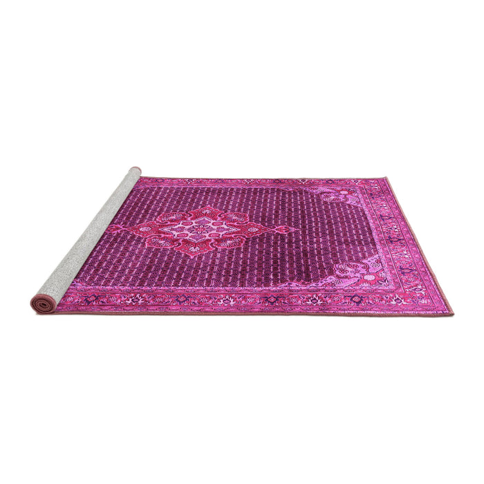 Sideview of Machine Washable Persian Pink Traditional Rug, wshtr787pnk