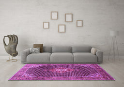 Machine Washable Persian Purple Traditional Area Rugs in a Living Room, wshtr787pur