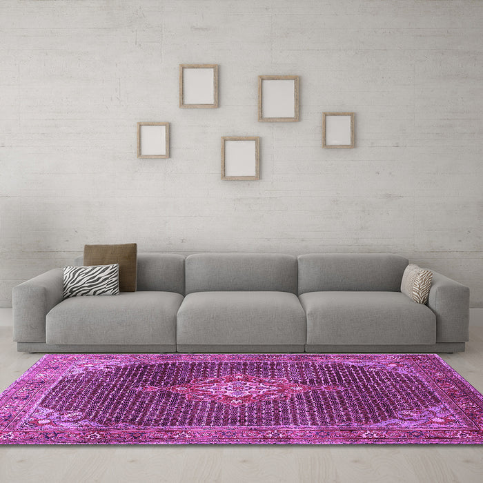 Machine Washable Persian Purple Traditional Area Rugs in a Living Room, wshtr787pur