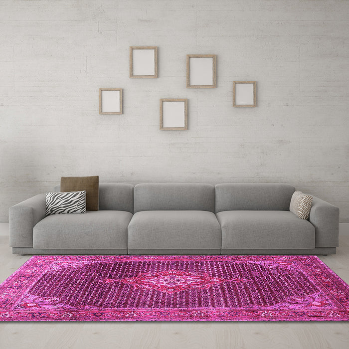 Machine Washable Persian Pink Traditional Rug in a Living Room, wshtr787pnk
