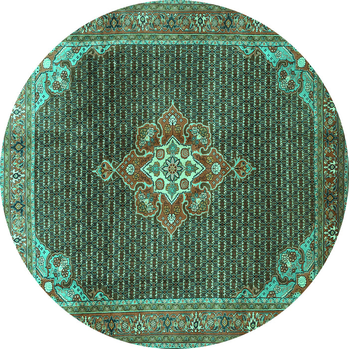 Round Machine Washable Persian Turquoise Traditional Area Rugs, wshtr787turq