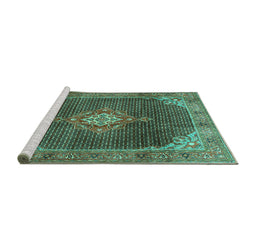 Sideview of Machine Washable Persian Turquoise Traditional Area Rugs, wshtr787turq