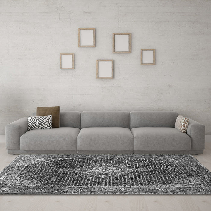 Machine Washable Persian Gray Traditional Rug in a Living Room,, wshtr787gry